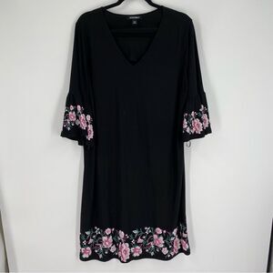 Roz & Ali Women’s V Neck Long Sleeve Jersey Knit Midi Dress size 1X Black